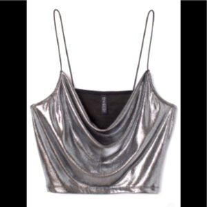 Metallic silver slouch cami top blouse Party club